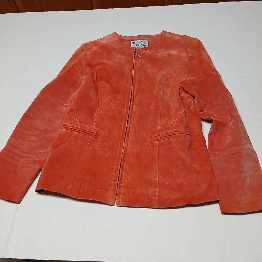 David Brooks Vintage Suede Leather Zip-up Jacket Blazer Sz M Paprika Orange-Red